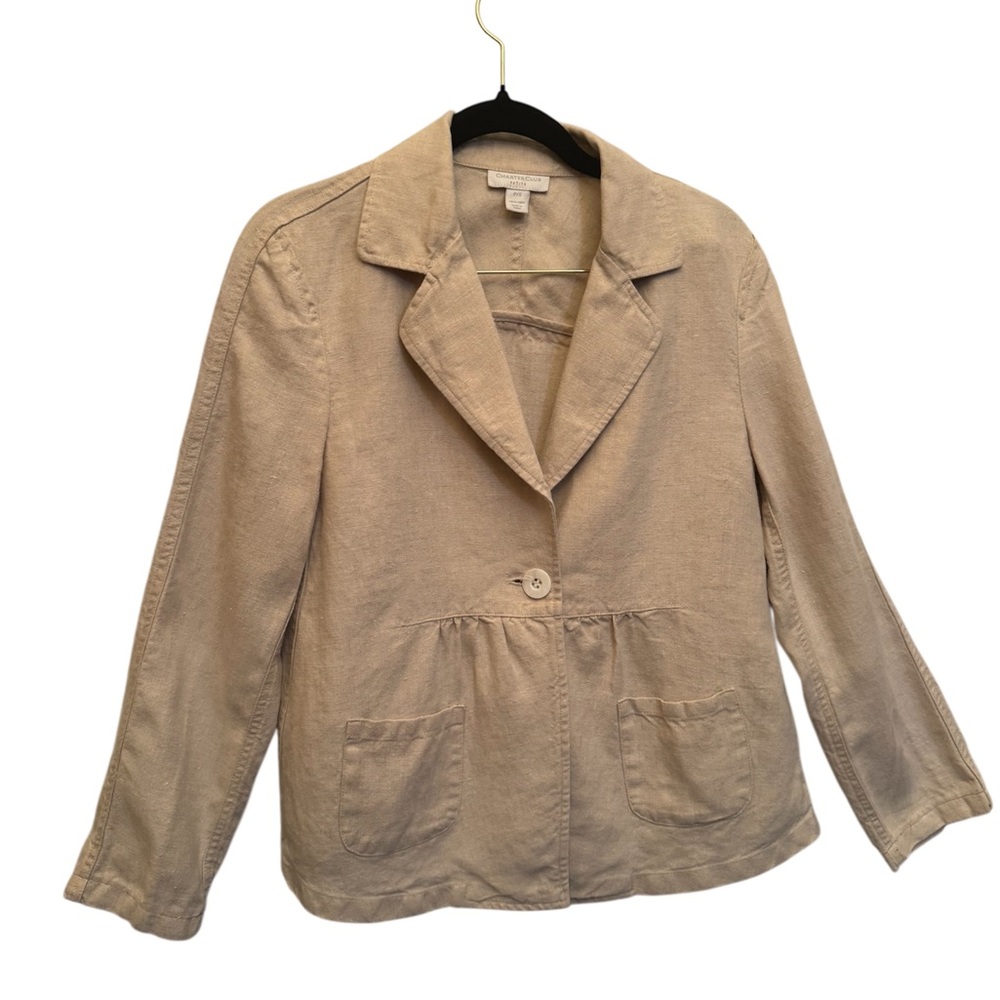 Charter Club Tan Blazer with Classic Lapel and Relaxed Silhouette